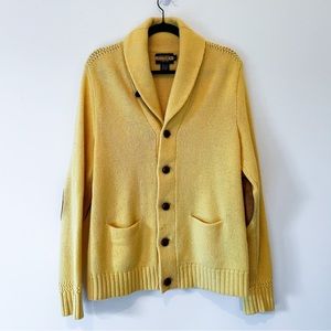 ralph lauren | yellow rugby sweater leather knitted buttons suede elbow …